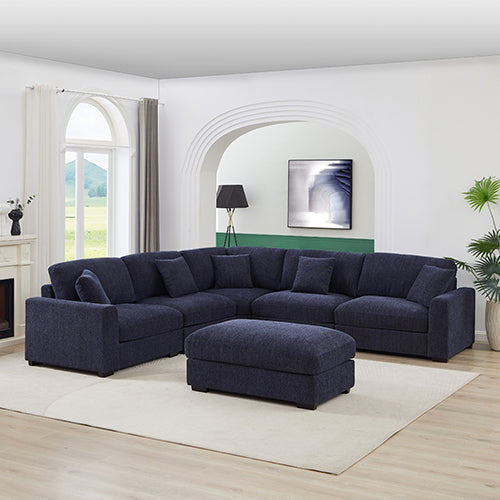 Orion Corner Sofa Premium Fabric Upholstery Padded Seat Wooden Frame Rubber Wooden Legs with Ottoman V43-SOF-ORIN