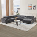 Grey Colour Corner Sofa Chaise Premium Fabric Electric Recliner With Manual Headrest Cup-Holder Charging V43-SOF-SRNTO