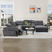 Grey Colour Corner Sofa Chaise Premium Fabric Electric Recliner With Manual Headrest Cup-Holder Charging V43-SOF-SRNTO