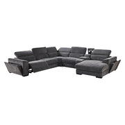 Grey Colour Corner Sofa Chaise Premium Fabric Electric Recliner With Manual Headrest Cup-Holder Charging V43-SOF-SRNTO