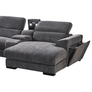 Grey Colour Corner Sofa Chaise Premium Fabric Electric Recliner With Manual Headrest Cup-Holder Charging V43-SOF-SRNTO
