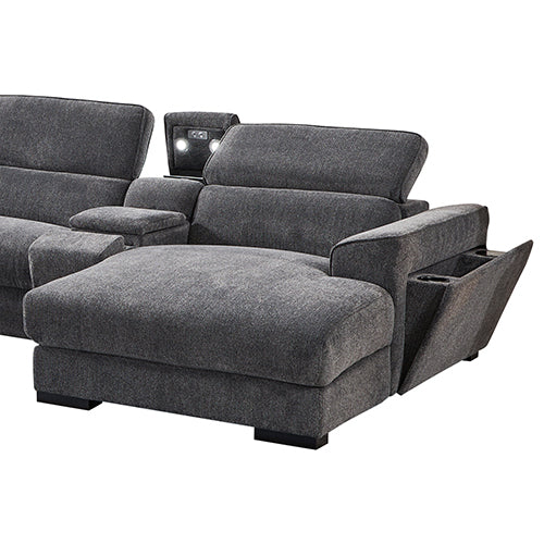 Grey Colour Corner Sofa Chaise Premium Fabric Electric Recliner With Manual Headrest Cup-Holder Charging V43-SOF-SRNTO