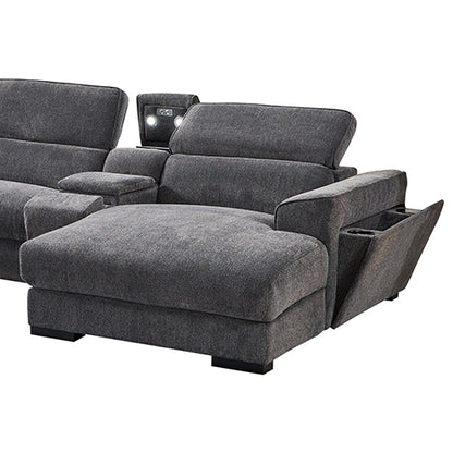 Grey Colour Corner Sofa Chaise Premium Fabric Electric Recliner With Manual Headrest Cup-Holder Charging V43-SOF-SRNTO