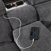 Grey Colour Corner Sofa Chaise Premium Fabric Electric Recliner With Manual Headrest Cup-Holder Charging V43-SOF-SRNTO