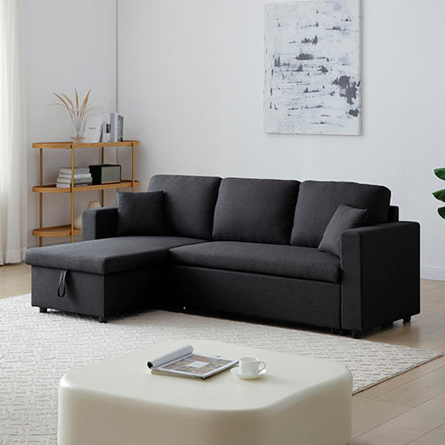 Multifunctional Sofa Bed Fabric Upholstery Chaise Section Comfy Cushions Armrests V43-SOF-SWK-BL
