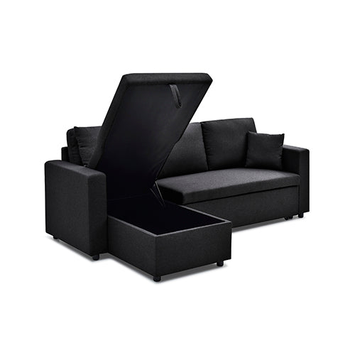 Multifunctional Sofa Bed Fabric Upholstery Chaise Section Comfy Cushions Armrests V43-SOF-SWK-BL