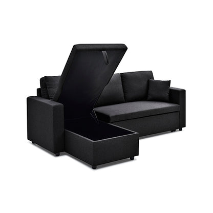 Multifunctional Sofa Bed Fabric Upholstery Chaise Section Comfy Cushions Armrests V43-SOF-SWK-BL