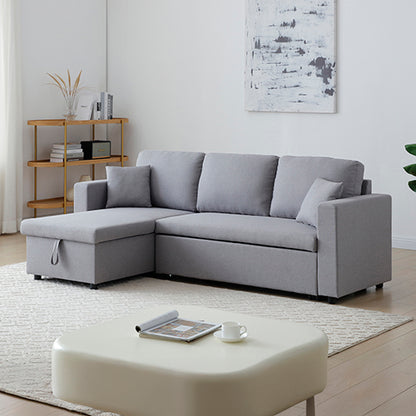 Multifunctional Sofa Bed Fabric Upholstery Chaise Section Comfy Cushions Armrests V43-SOF-SWK-GR