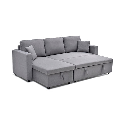 Multifunctional Sofa Bed Fabric Upholstery Chaise Section Comfy Cushions Armrests V43-SOF-SWK-GR