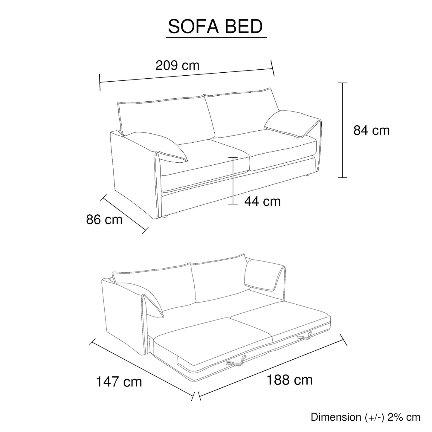 3 Seater Multifunctional Sofa Bed Fabric Upholstery New Foam Pocket Spring V43-SOF-ULTR-GR