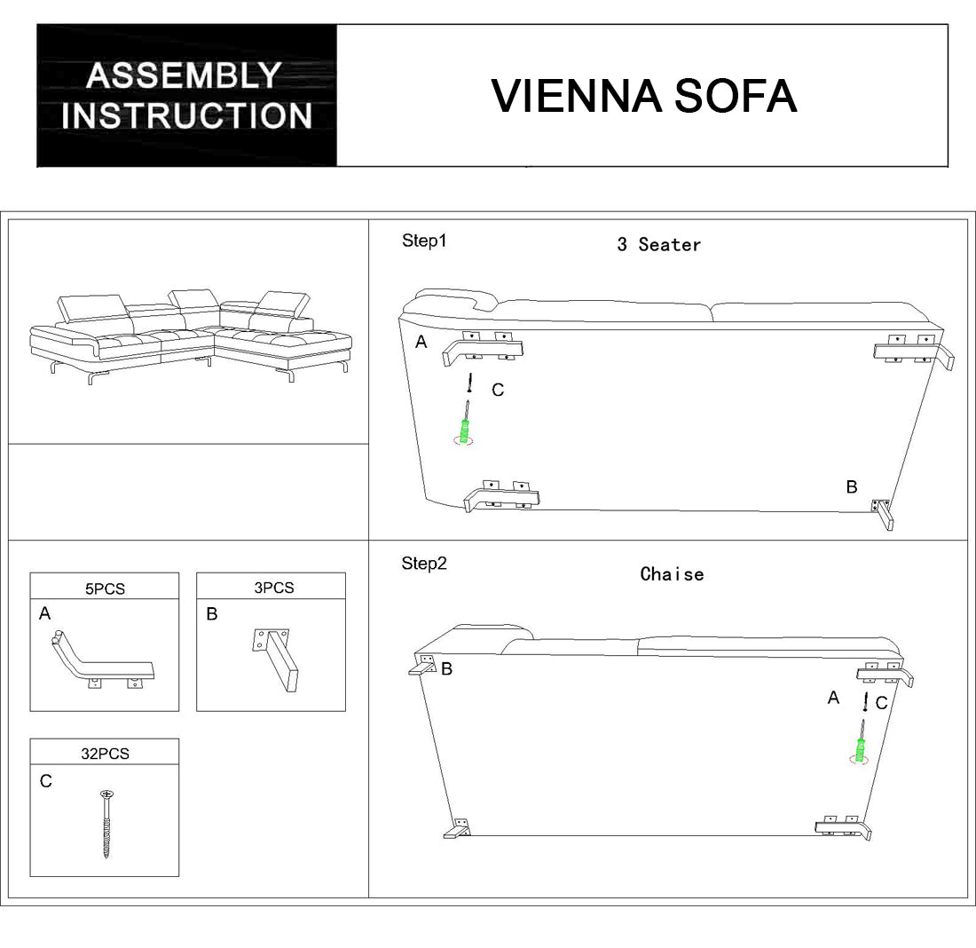 Vienna Sofa Faux Leather 5 Seater Grey V43-SOF-VIN-GRN