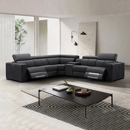 Washington Genuine Leather 6 Seater Corner Sofa With 2 Electric Recliners And Reversible Console V43-SOF-WSHTN-BL