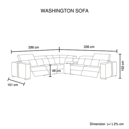 Washington Genuine Leather 6 Seater Corner Sofa With 2 Electric Recliners And Reversible Console V43-SOF-WSHTN-CR