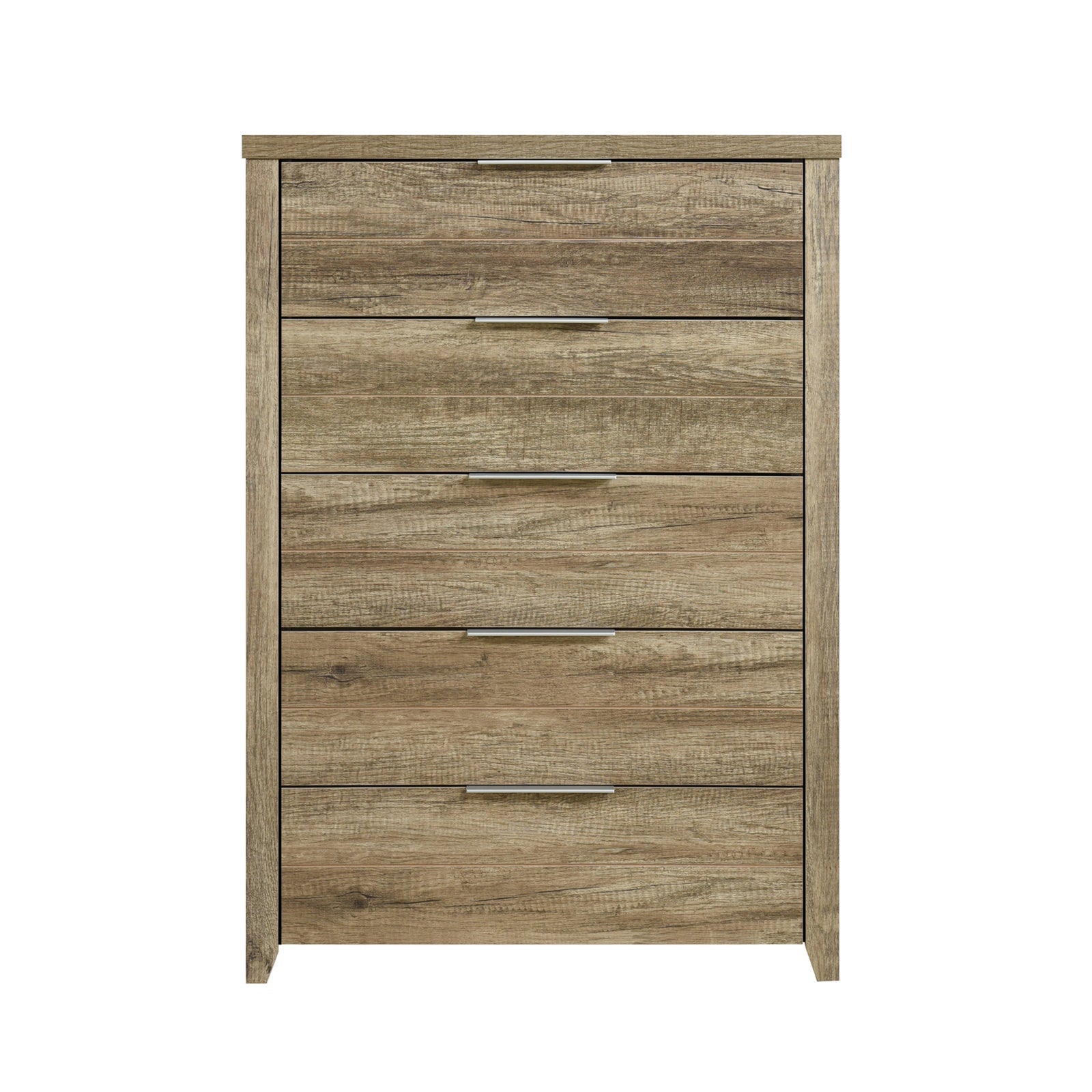 Tallboy with 5 Storage Drawers Natural Wood like MDF in Oak Colour V43-TBY-CELOAK