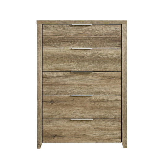 Tallboy with 5 Storage Drawers Natural Wood like MDF in Oak Colour V43-TBY-CELOAK