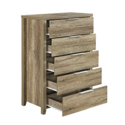 Tallboy with 5 Storage Drawers Natural Wood like MDF in Oak Colour V43-TBY-CELOAK