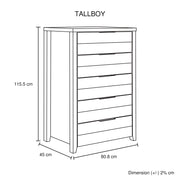 Tallboy with 5 Storage Drawers Natural Wood like MDF in Oak Colour V43-TBY-CELOAK