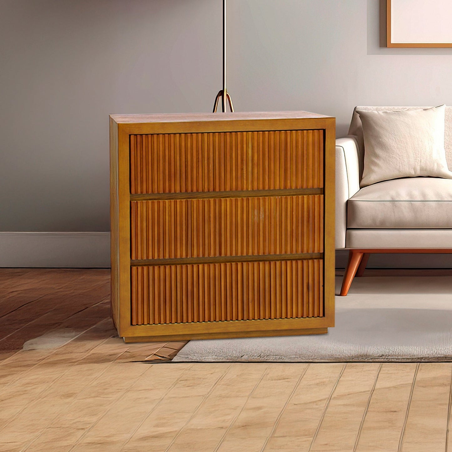 Tallboy MDF Brown Colour Waveform Design Three Drawers V43-TBY-TOBY