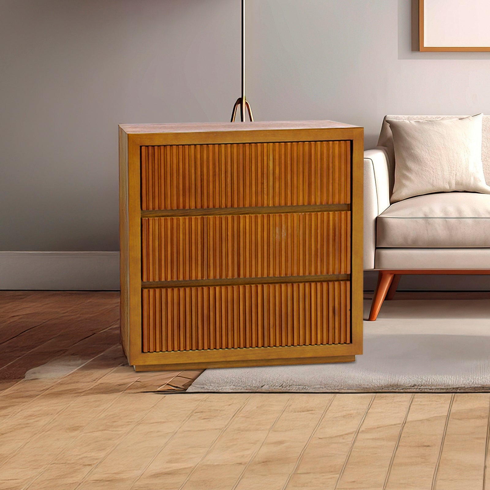 Tallboy MDF Brown Colour Waveform Design Three Drawers V43-TBY-TOBY