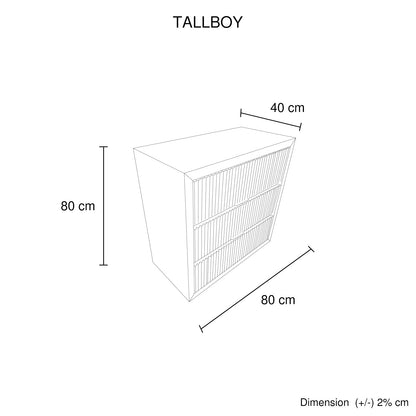 Tallboy MDF Brown Colour Waveform Design Three Drawers V43-TBY-TOBY