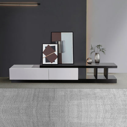 TV Cabinet with 2 Storage Drawers With High Glossy Assembled Entertainment Unit in Black & White colour
