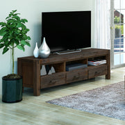 TV Cabinet with 3 Storage Drawers with Shelf Solid Acacia Wooden Frame Entertainment Unit in Chocolate Colour V43-TVC-NOW-CH