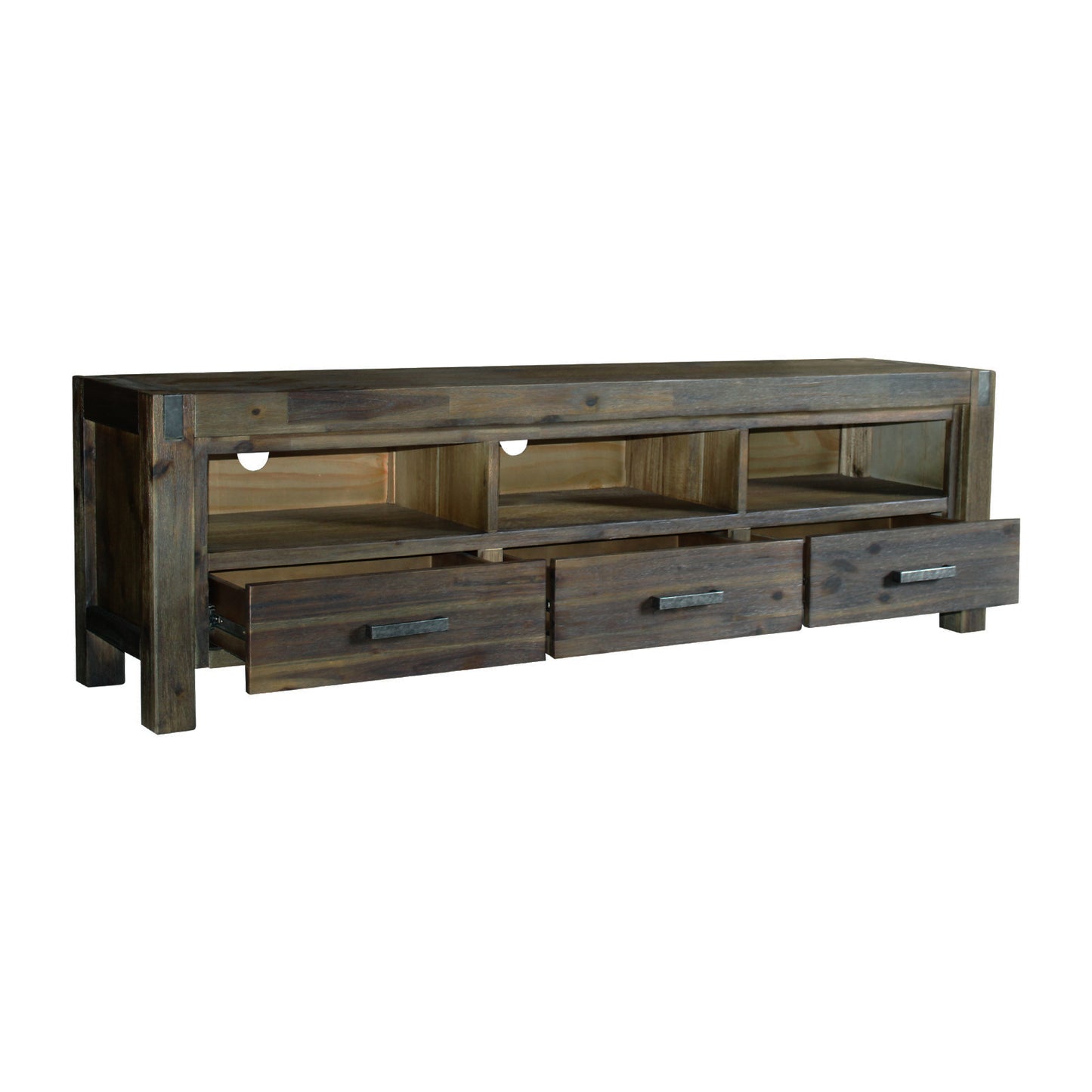 TV Cabinet with 3 Storage Drawers with Shelf Solid Acacia Wooden Frame Entertainment Unit in Chocolate Colour V43-TVC-NOW-CH