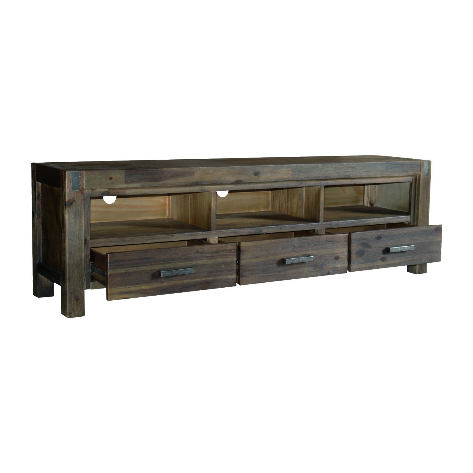 TV Cabinet with 3 Storage Drawers with Shelf Solid Acacia Wooden Frame Entertainment Unit in Chocolate Colour V43-TVC-NOW-CH