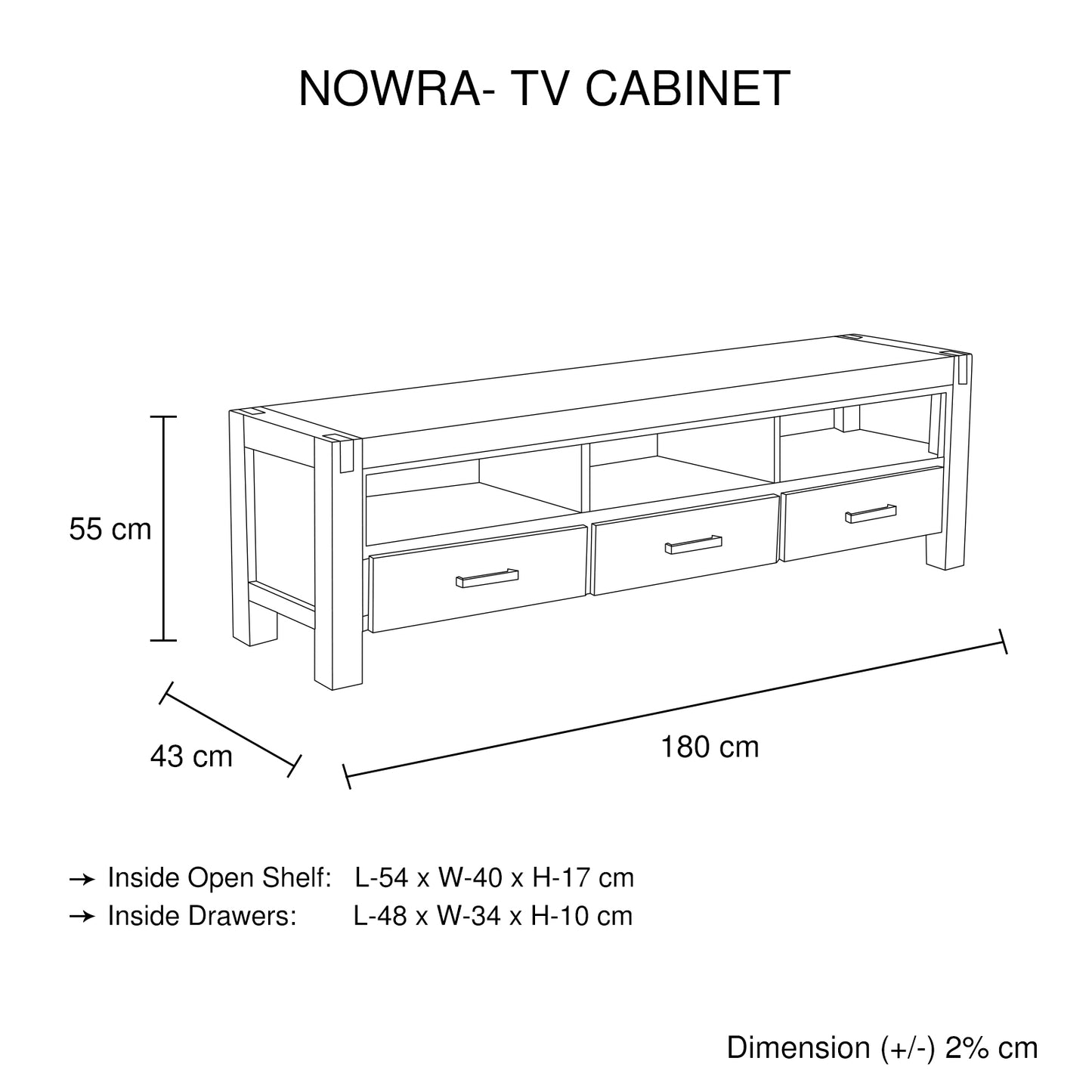 TV Cabinet with 3 Storage Drawers with Shelf Solid Acacia Wooden Frame Entertainment Unit in Chocolate Colour V43-TVC-NOW-CH