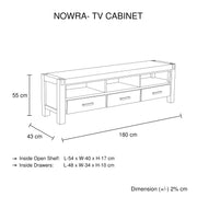 TV Cabinet with 3 Storage Drawers with Shelf Solid Acacia Wooden Frame Entertainment Unit in Chocolate Colour V43-TVC-NOW-CH