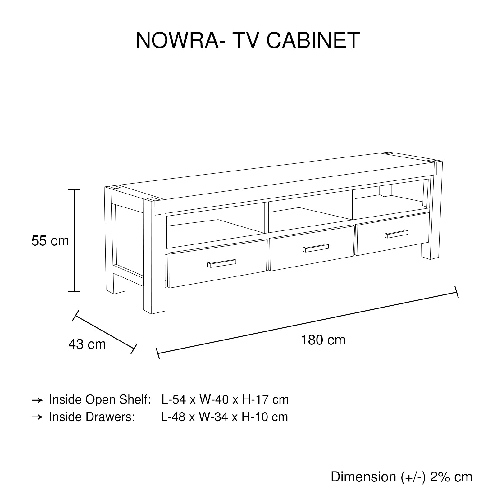 TV Cabinet with 3 Storage Drawers with Shelf Solid Acacia Wooden Frame Entertainment Unit in Chocolate Colour V43-TVC-NOW-CH