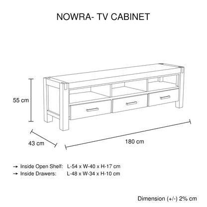 TV Cabinet with 3 Storage Drawers with Shelf Solid Acacia Wooden Frame Entertainment Unit in Chocolate Colour V43-TVC-NOW-CH