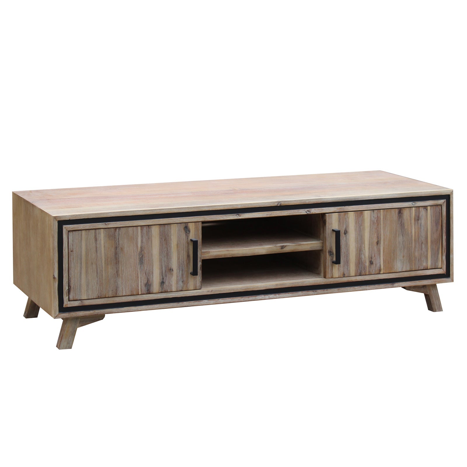 TV Cabinet with 2 Storage Drawers Cabinet Solid Acacia Wooden Entertainment Unit in Sliver Bruch Colour V43-TVC-SSH