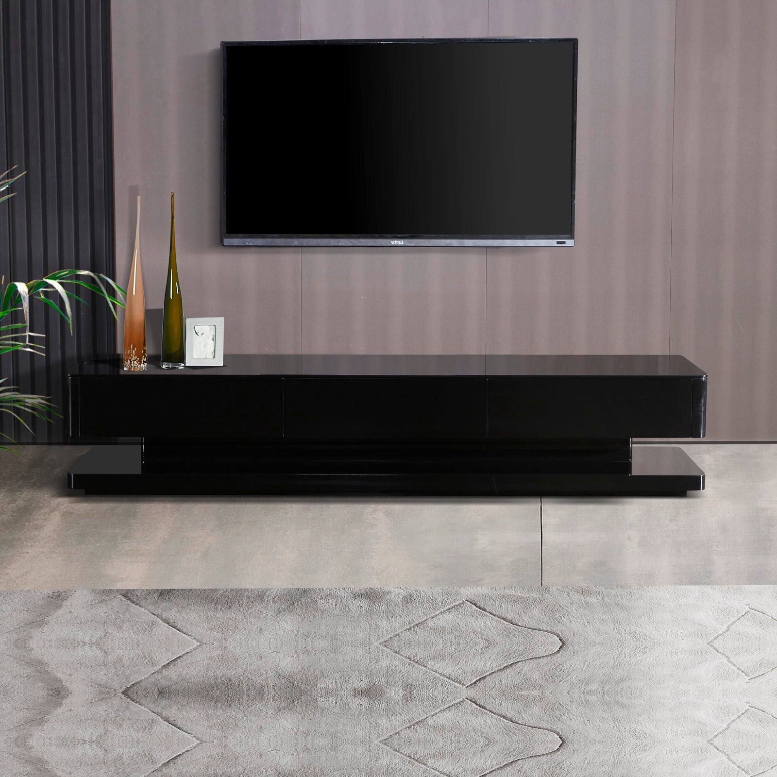 TV Cabinet with 3 Storage Drawers With High Glossy Assembled Entertainment Unit in Black colour V43-TVC-SUP-BL