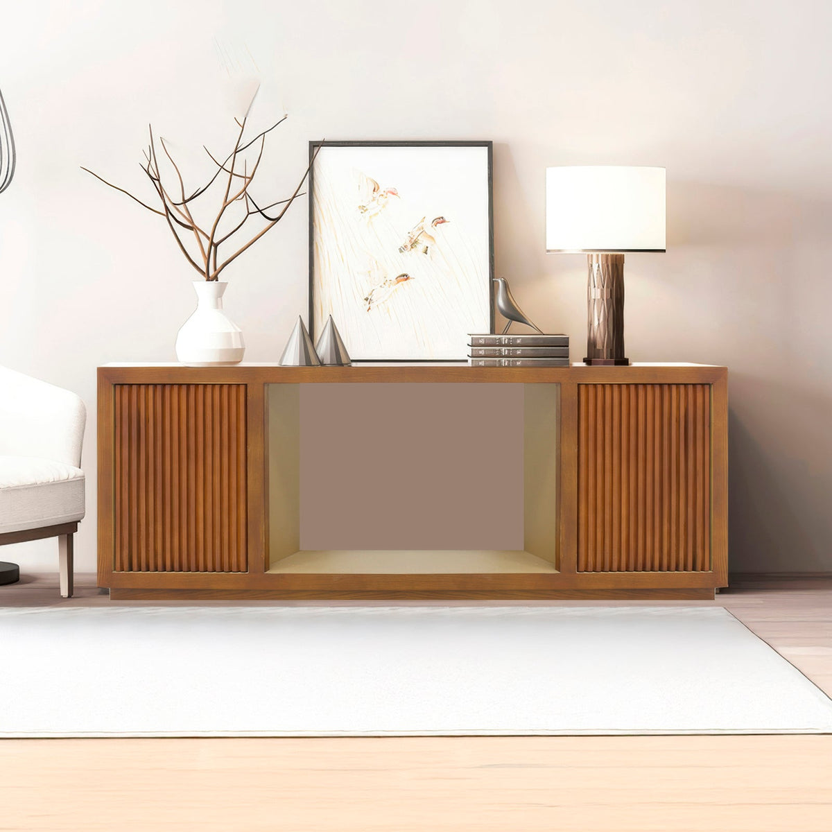 TV Cabinet MDF Brown Colour Two Sideboards Open Space V43-TVC-TOBY