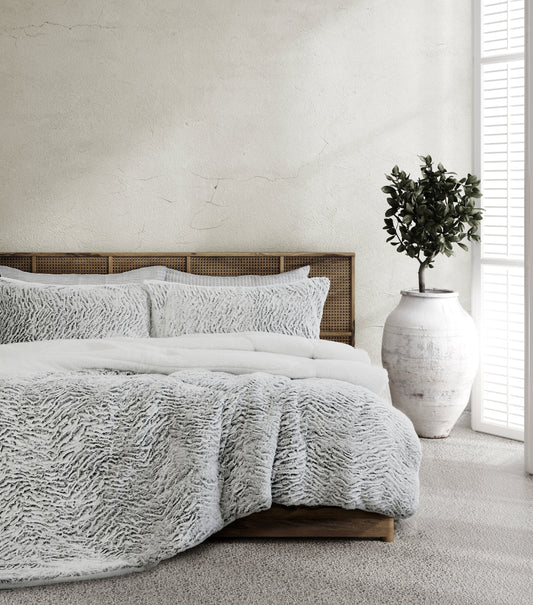 Faux Fur SHERPA 3PCE COMFORTER SET - QUEEN/KING V441-CS4545SILQB/KB
