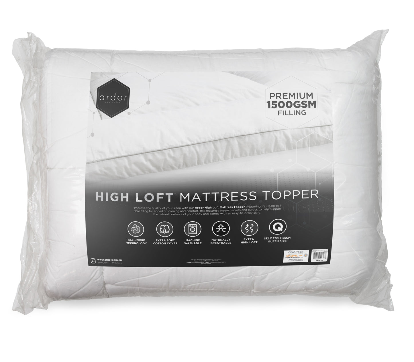 1500GSM Ball fibre MATTRESS TOPPER - KING V441-MT4006WTEKB/VAC