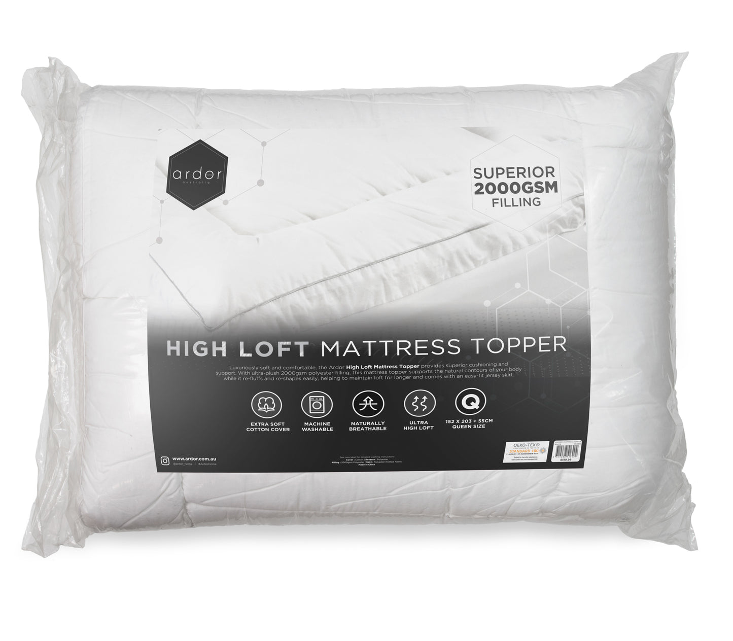 2000GSM STANDARD MICROFIBRE MATTRESS TOPPER - KING V441-MT4008WTEKB/VAC