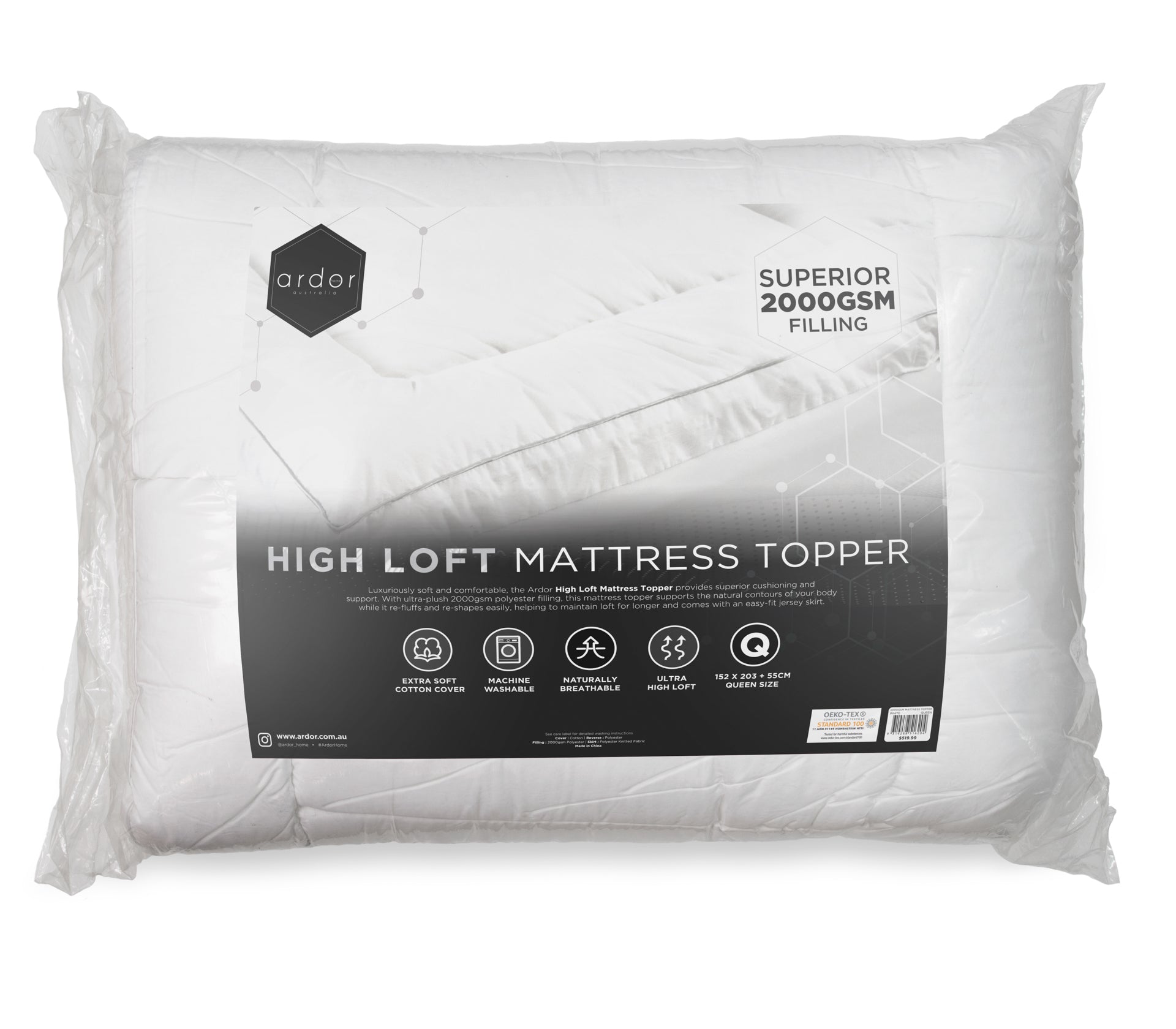 2000GSM STANDARD MICROFIBRE MATTRESS TOPPER - KING V441-MT4008WTEKB/VAC