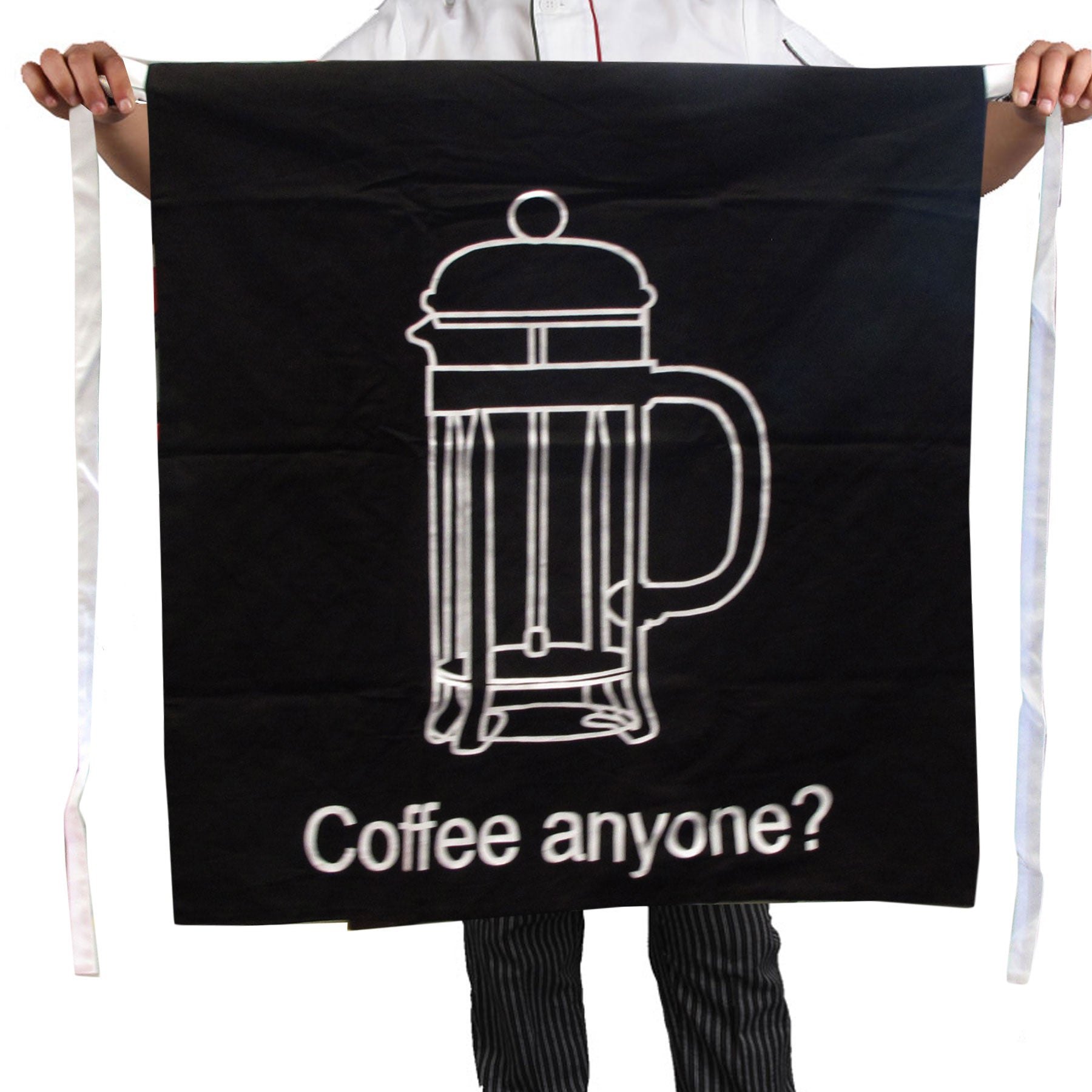 100% Cotton Master Chef Half Apron Heavy Duty Coffee Anyone V442-ABR-APRON-COFFEEANYONE-BLACK-SH