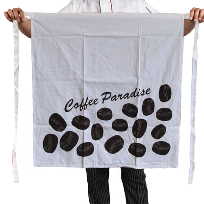100% Cotton Master Chef Half Apron Heavy Duty Coffee Paradise V442-ABR-APRON-COFFEEPARADISE-WHITE-SH