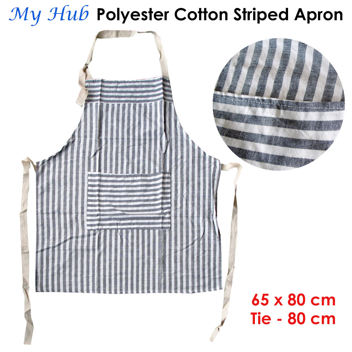 My Hub Polyester Cotton Striped Apron V442-ABR-APRON-MYHUB-BLACK-SH