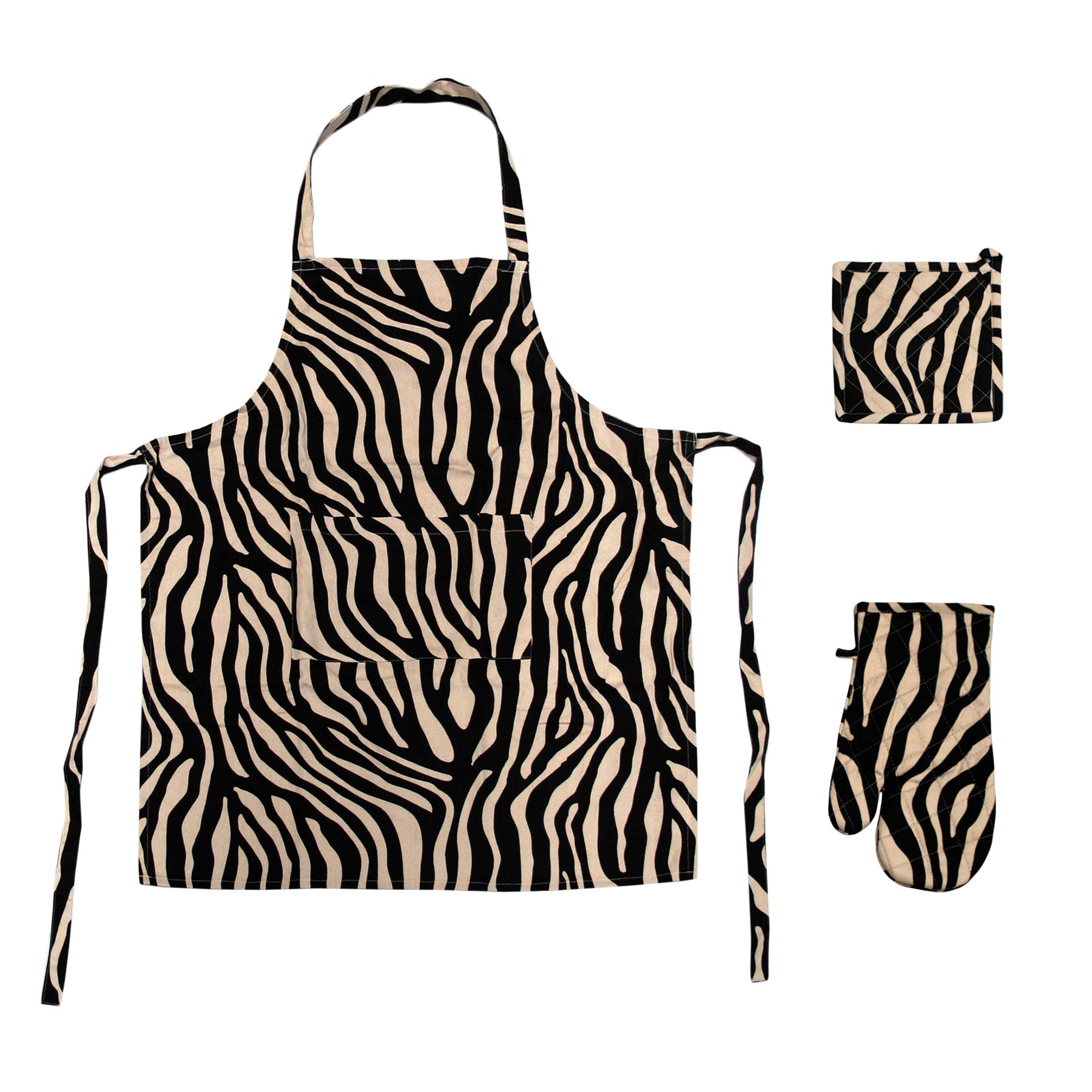 Set of 3 Cotton Linen Zebra Kitchen Set V442-ABR-APRON-SETOF3ZEBRA-LINEN-SH