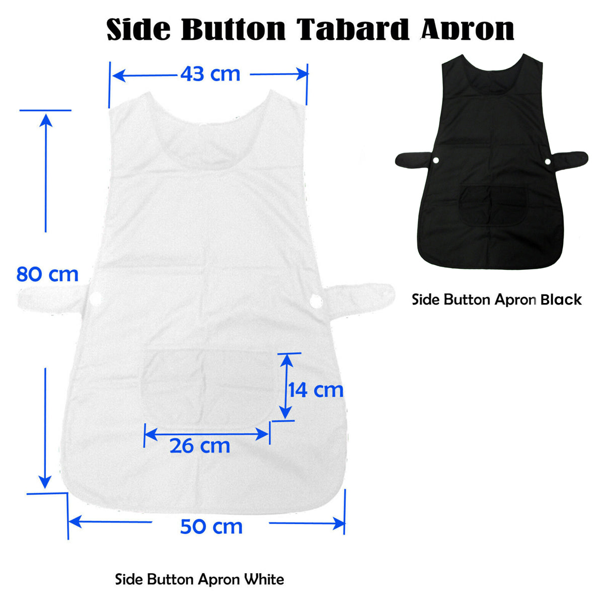 Ladies Women Side Button Tabard Apron 50x80 cm White V442-ABR-APRON-TABARD-WHITE-SH