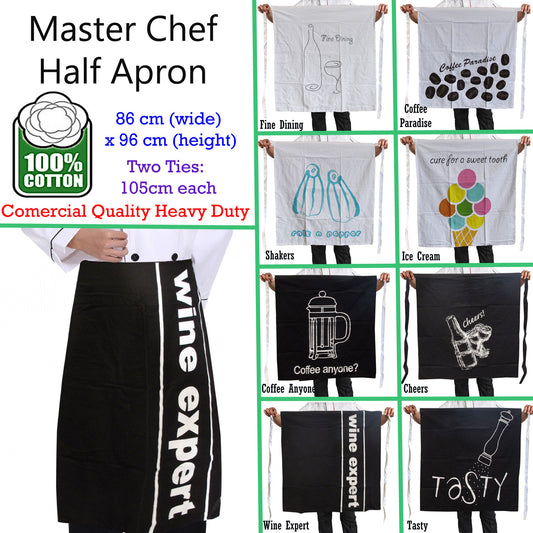 100% Cotton Master Chef Half Apron Heavy Duty Tasty V442-ABR-APRON-TASTY-BLACK-SH