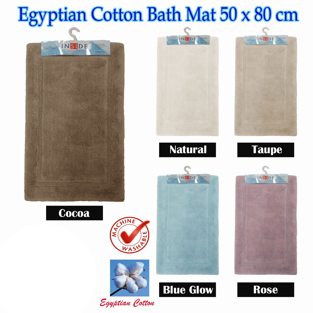 Egyptian Cotton Bath Mat 50x80 cm Natural V442-ABR-BATHM-EGYPTIANCOTTON-NATURAL-RE
