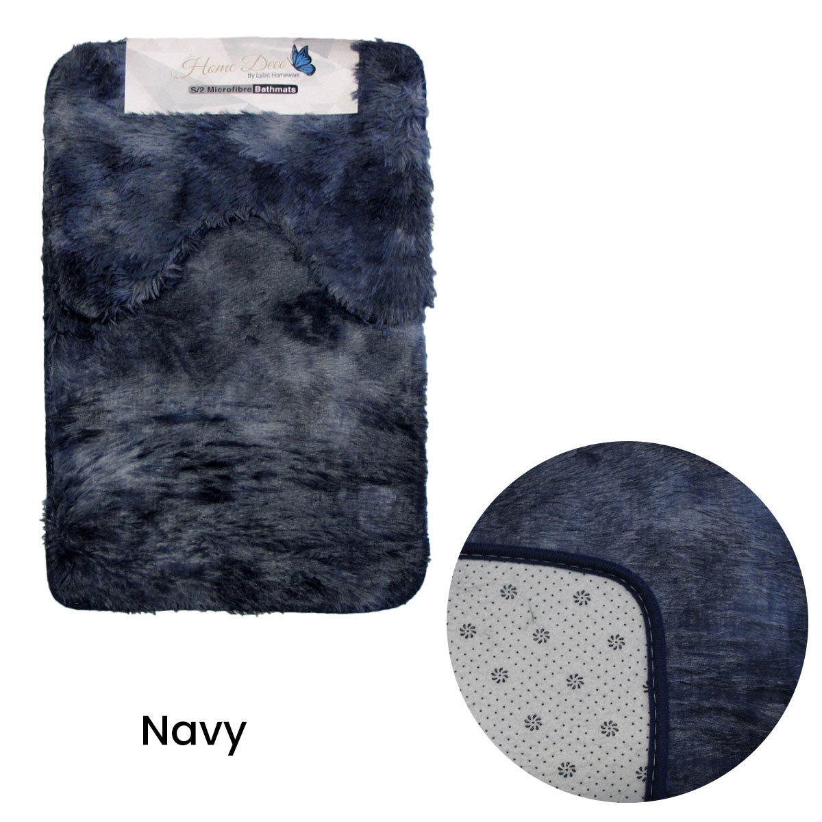 2 Pce 2-Toned Extra Light Weighted Shaggy Fluffy Bath Mat Set Navy V442-ABR-BATHM-LIGHTWEIGHTSHAGGY-NAVY-RE