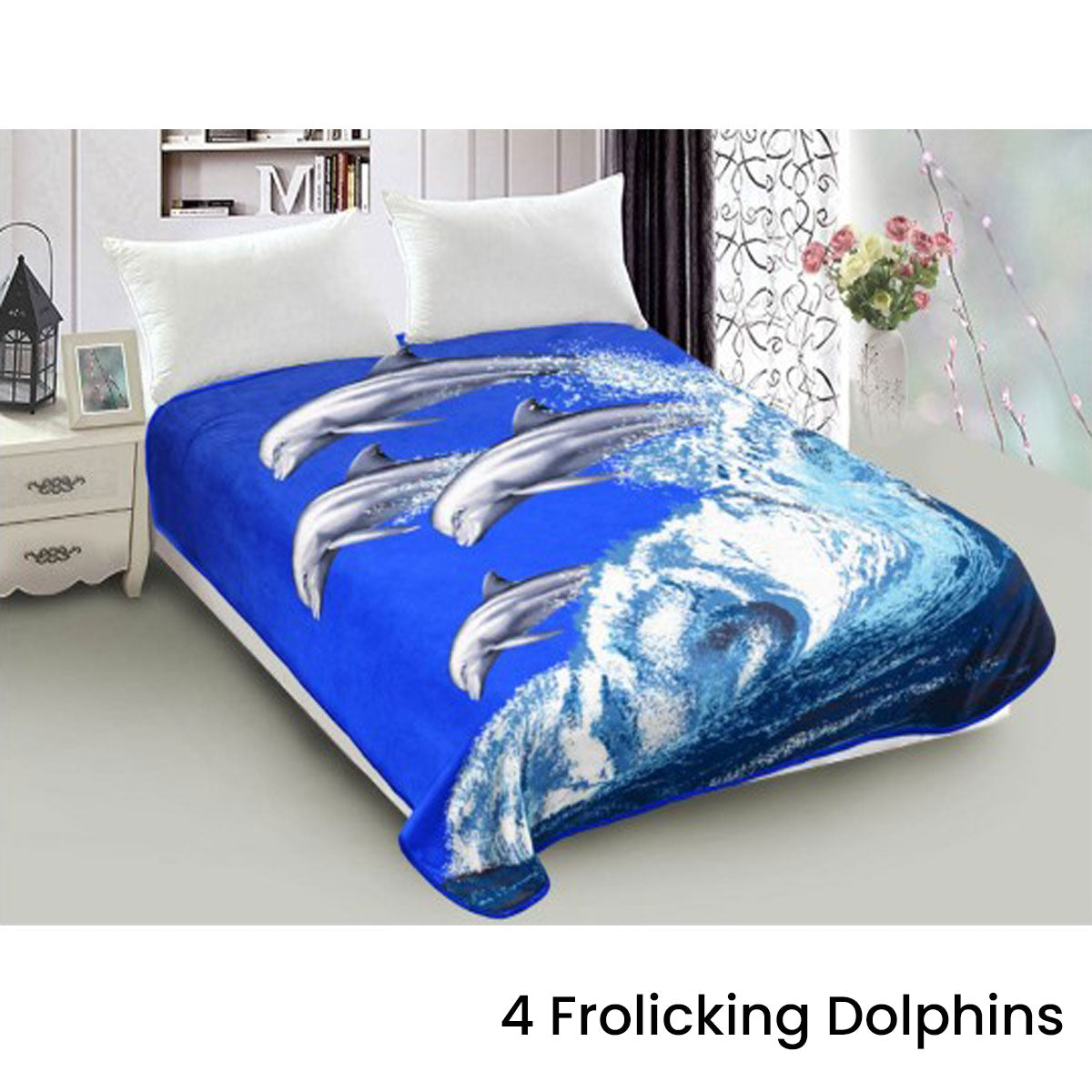 800GSM Luxury Reversible Animal Mink Blanket Queen 200 x 240 cm Frolicking Dolphins V442-ABR-BLANKET-800GSM22FROLICKDOLPHI-BLUE-QS