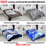 800GSM Luxury Reversible Animal Mink Blanket Queen 200 x 240 cm Frolicking Dolphins V442-ABR-BLANKET-800GSM22FROLICKDOLPHI-BLUE-QS