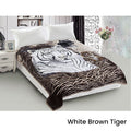 800GSM Luxury Reversible Animal Mink Blanket Queen 200 x 240 cm White Brown Tiger V442-ABR-BLANKET-800GSM22TIGER-WHITEBROWN-QS